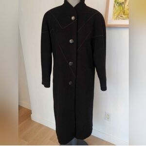 Elegant Black Wool Blend Long Coat